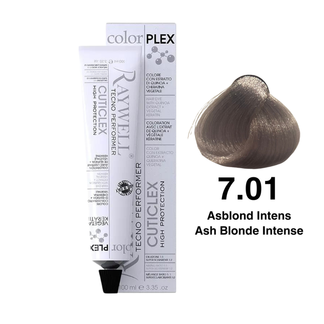 Raywell ColorPlex - Permanente HaarVerf - 7.01 - Asblond Intens -100 ml