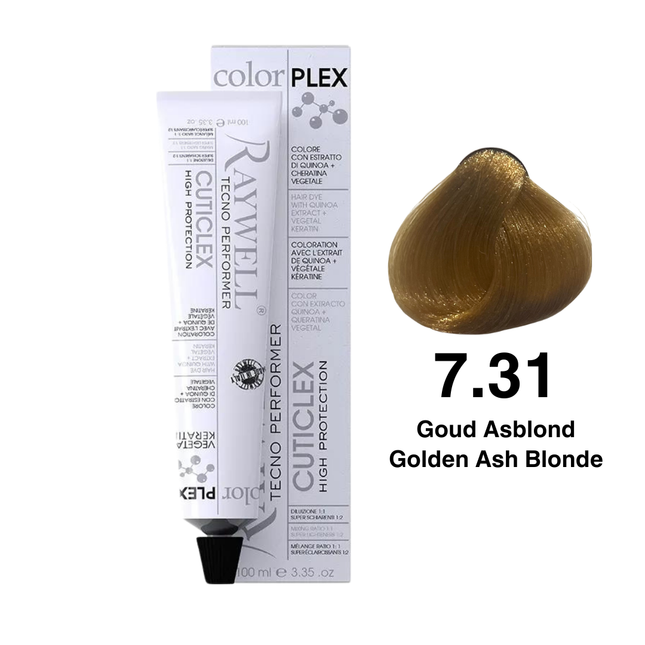 Raywell ColorPlex - Permanente HaarVerf - 7.31 - Goud Asblond -100 ml