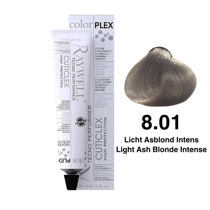 Raywell ColorPlex - Permanente HaarVerf - 8.01 - Licht Asblond Intens -100 ml