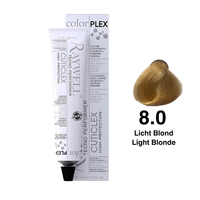 Raywell ColorPlex - Permanente HaarVerf - 8.0 - Licht Blond -100 ml