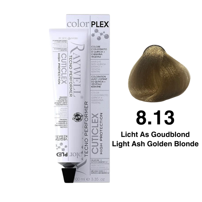 Raywell ColorPlex - Permanente HaarVerf - 8.13 - Licht As Goudblond -100 ml