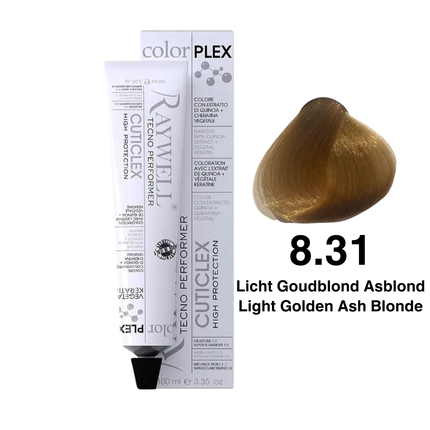 Raywell ColorPlex - Permanente HaarVerf - 8.31 - Licht Goudblond Asblond -100 ml