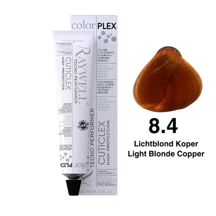 Raywell ColorPlex - Permanente HaarVerf - 8.4 - Lichtblond Koper -100 ml
