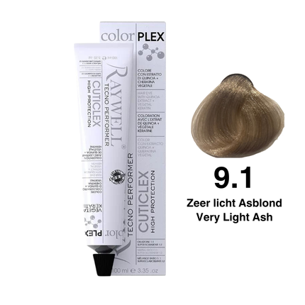Raywell ColorPlex - Permanente HaarVerf - 9.1 - Zeer licht Asblond -100 ml
