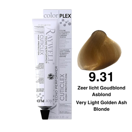 Raywell ColorPlex - Permanente HaarVerf - 9.31 - Zeer licht Goudblond Asblond -100 ml