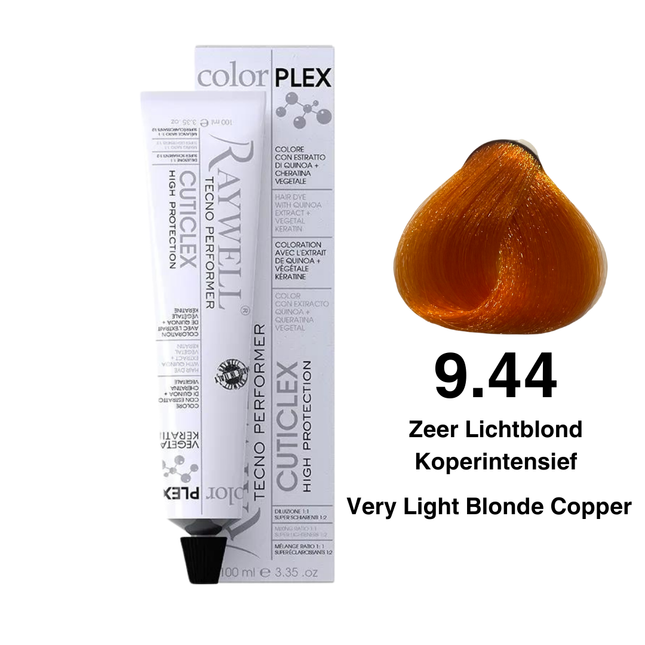 Raywell ColorPlex - Permanente HaarVerf - 9.44 - Zeer Lichtblond Koperintensief -100 ml