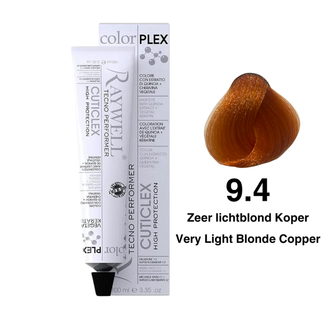 Raywell ColorPlex - Permanente HaarVerf - 9.4 - Zeer lichtblond Koper -100 ml